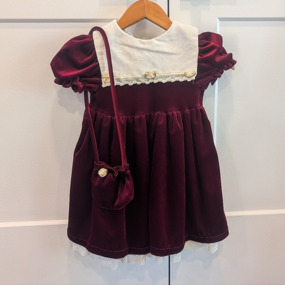 Vintage YOUNGLAND Burgundy Velvet Dress with Matching Purse Size 4t - Picture 2 of 10
